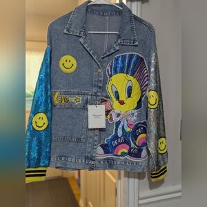 Tweety Bird Denim Jacket with Blue and Silver Sequins